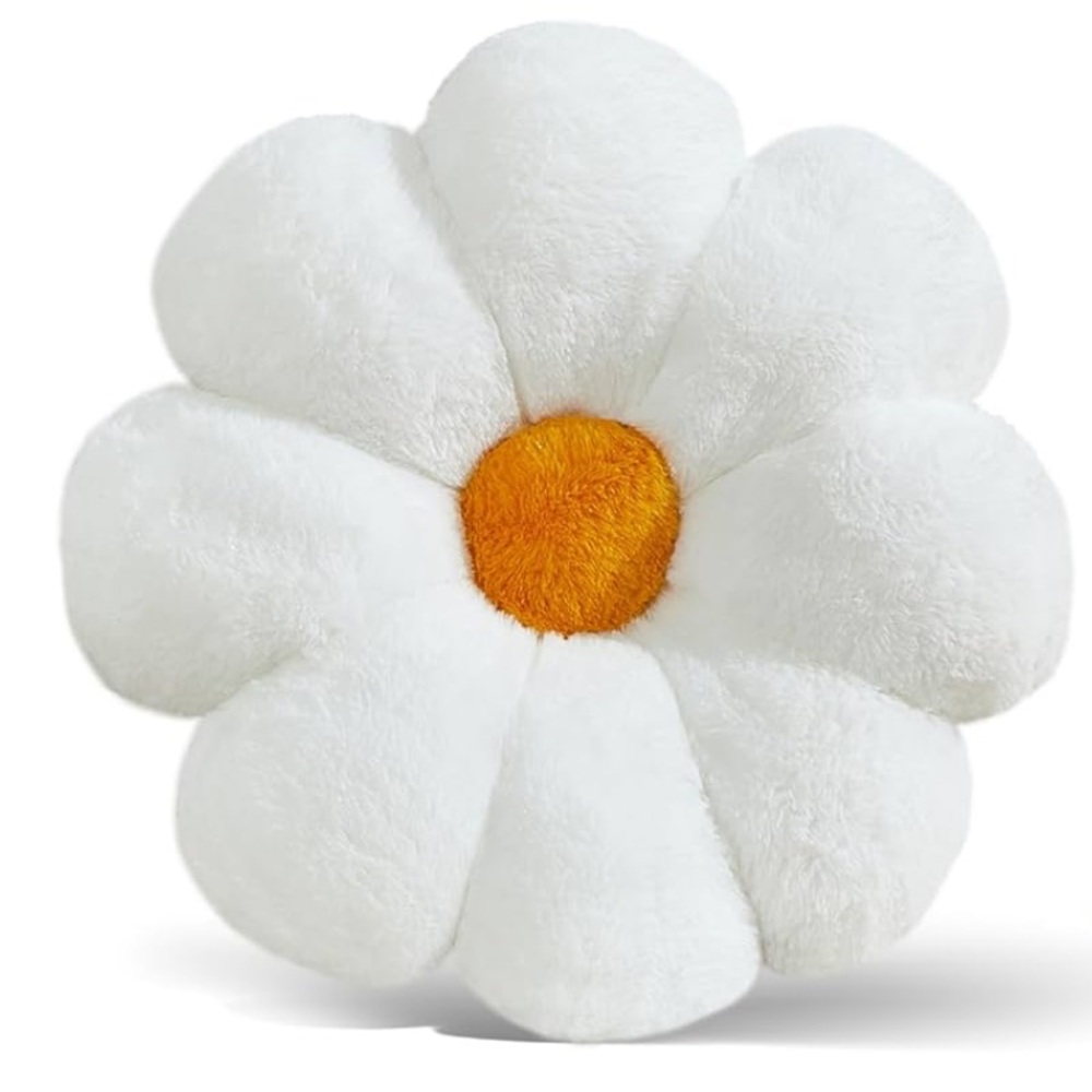 Flower Plush Cushion for Kids - White and Yellow